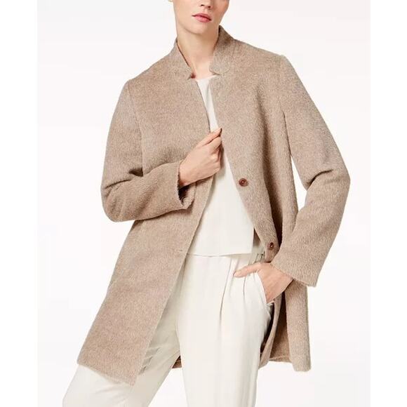 EILEEN FISHER Sheared Suri Alpaca Notched Collar Car Coat 3/4 Length‎ - Picture 2 of 10